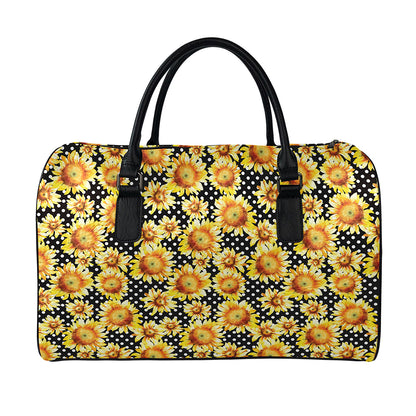 Watercolor Polka Dot Sunflower Print Leather Duffle Bag