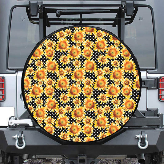 Watercolor Polka Dot Sunflower Print Leather Spare Tire Cover
