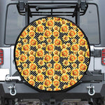 Watercolor Polka Dot Sunflower Print Leather Spare Tire Cover