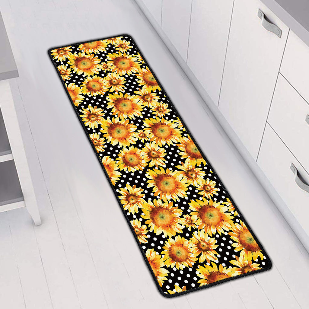 Watercolor Polka Dot Sunflower Print Long Kitchen Mat
