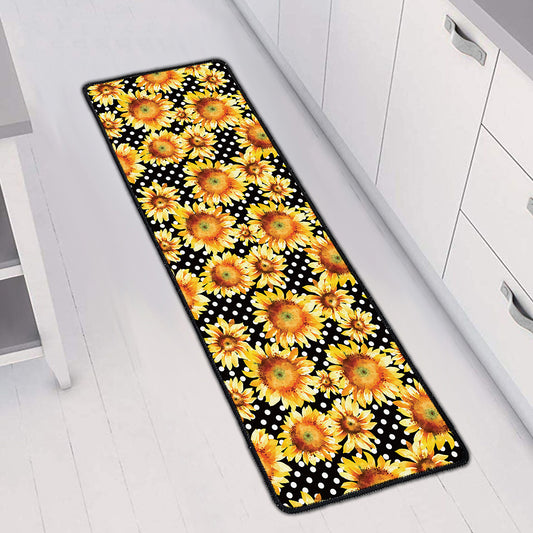 Watercolor Polka Dot Sunflower Print Long Kitchen Mat