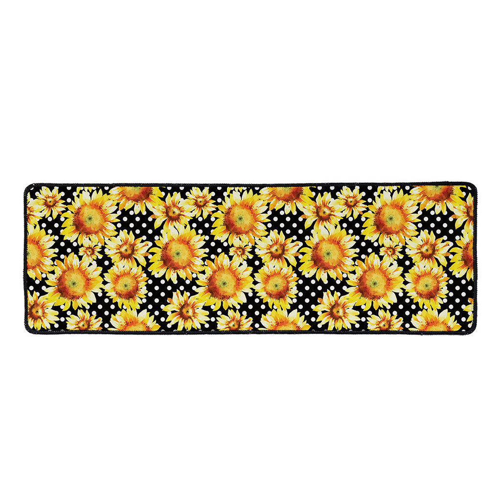 Watercolor Polka Dot Sunflower Print Long Kitchen Mat