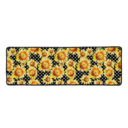 Watercolor Polka Dot Sunflower Print Long Kitchen Mat