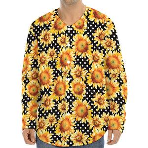 Watercolor Polka Dot Sunflower Print Long Sleeve Baseball Jersey