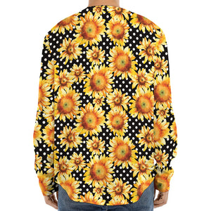 Watercolor Polka Dot Sunflower Print Long Sleeve Baseball Jersey