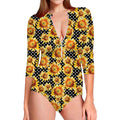 Watercolor Polka Dot Sunflower Print Long Sleeve Swimsuit