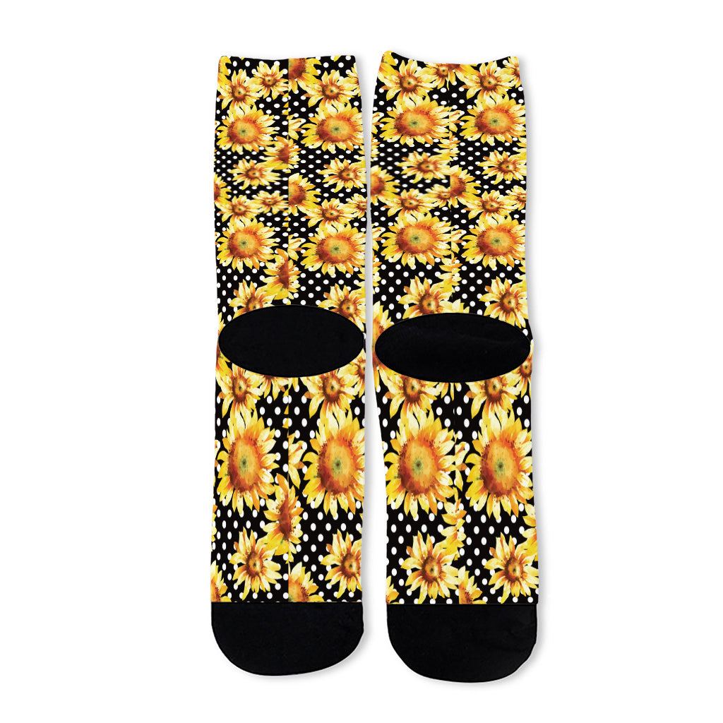 Watercolor Polka Dot Sunflower Print Long Socks