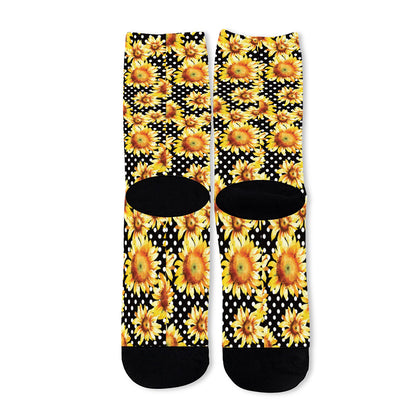 Watercolor Polka Dot Sunflower Print Long Socks
