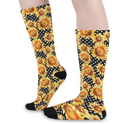 Watercolor Polka Dot Sunflower Print Long Socks