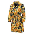 Watercolor Polka Dot Sunflower Print Men's Bathrobe