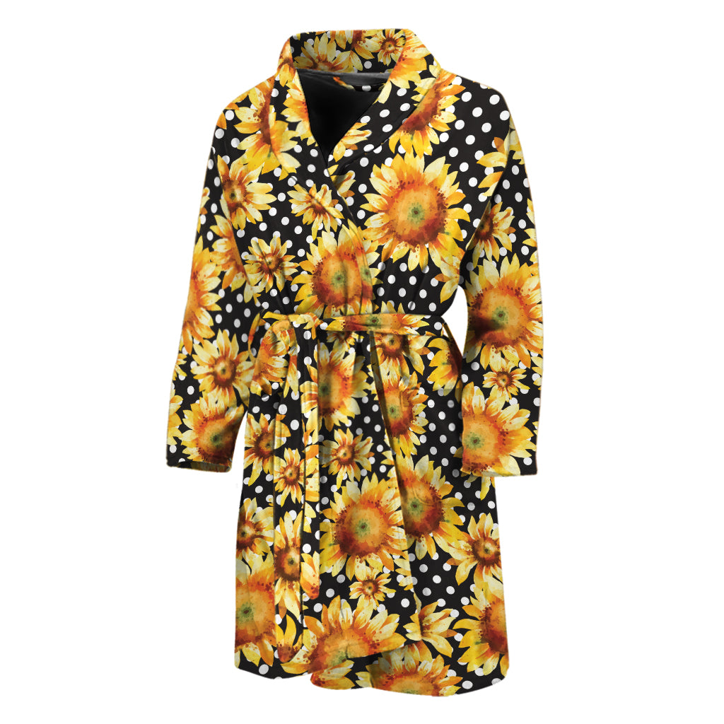 Watercolor Polka Dot Sunflower Print Men's Bathrobe