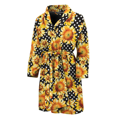 Watercolor Polka Dot Sunflower Print Men's Bathrobe