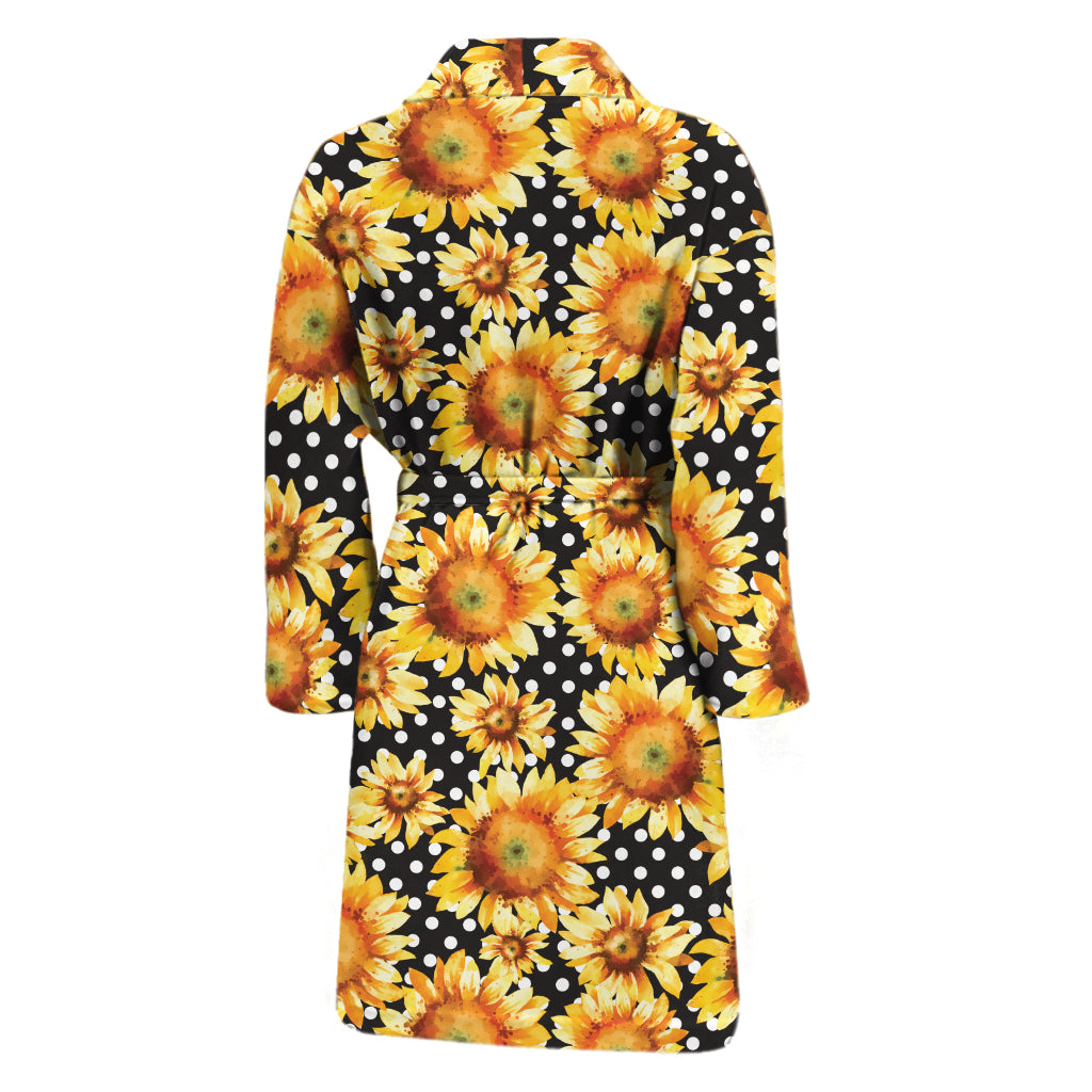 Watercolor Polka Dot Sunflower Print Men's Bathrobe