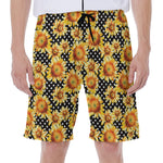 Watercolor Polka Dot Sunflower Print Men's Beach Shorts
