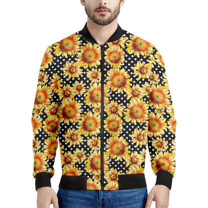 Watercolor Polka Dot Sunflower Print Men's Bomber Jacket