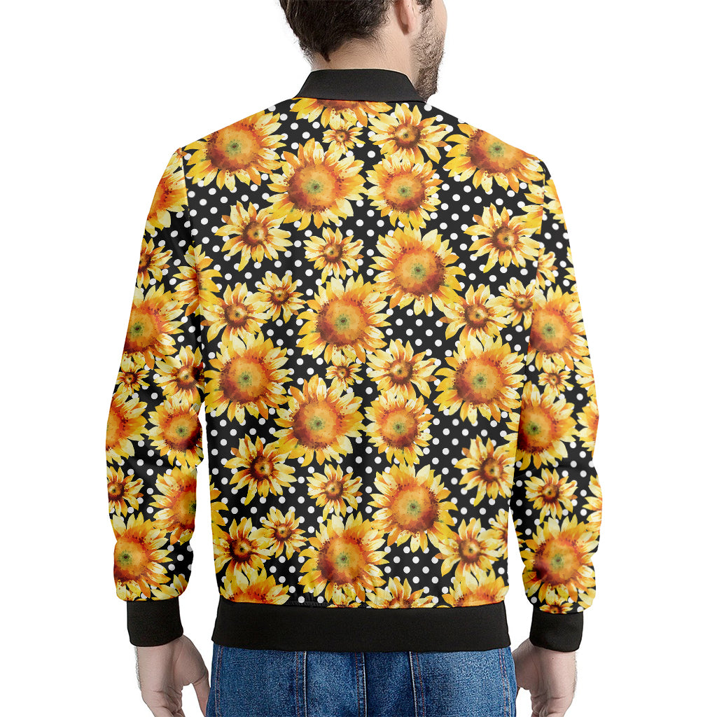 Watercolor Polka Dot Sunflower Print Men's Bomber Jacket