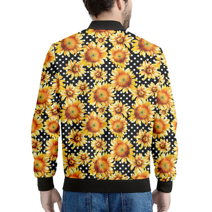Watercolor Polka Dot Sunflower Print Men's Bomber Jacket