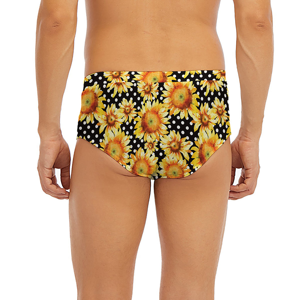 Watercolor Polka Dot Sunflower Print Men's Briefs