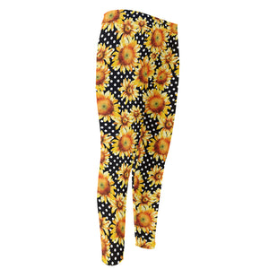 Watercolor Polka Dot Sunflower Print Men's Compression Pants