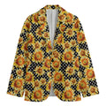 Watercolor Polka Dot Sunflower Print Men's Cotton Blazer