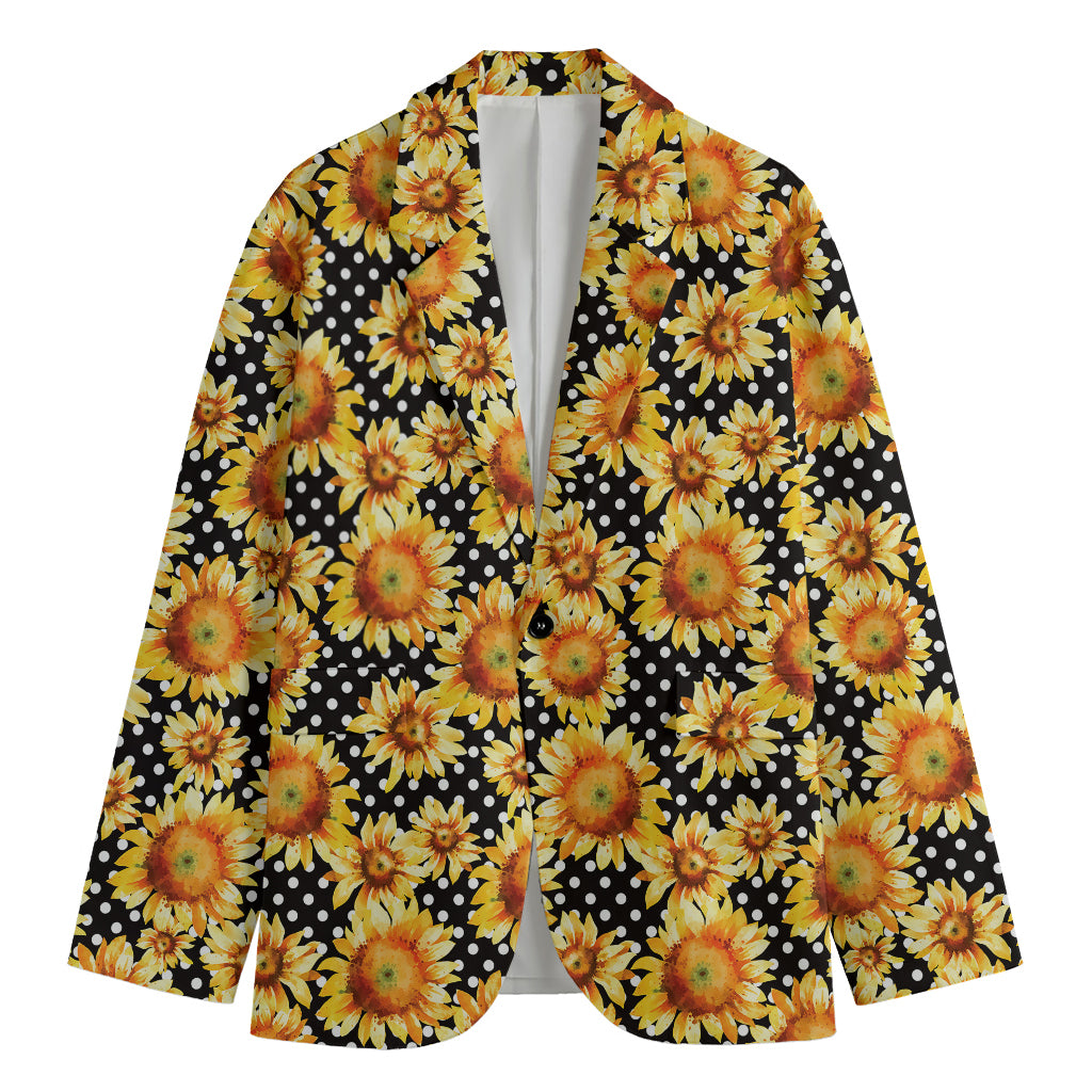 Watercolor Polka Dot Sunflower Print Men's Cotton Blazer