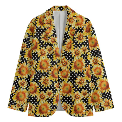 Watercolor Polka Dot Sunflower Print Men's Cotton Blazer