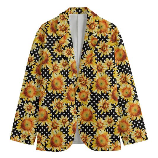 Watercolor Polka Dot Sunflower Print Men's Cotton Blazer