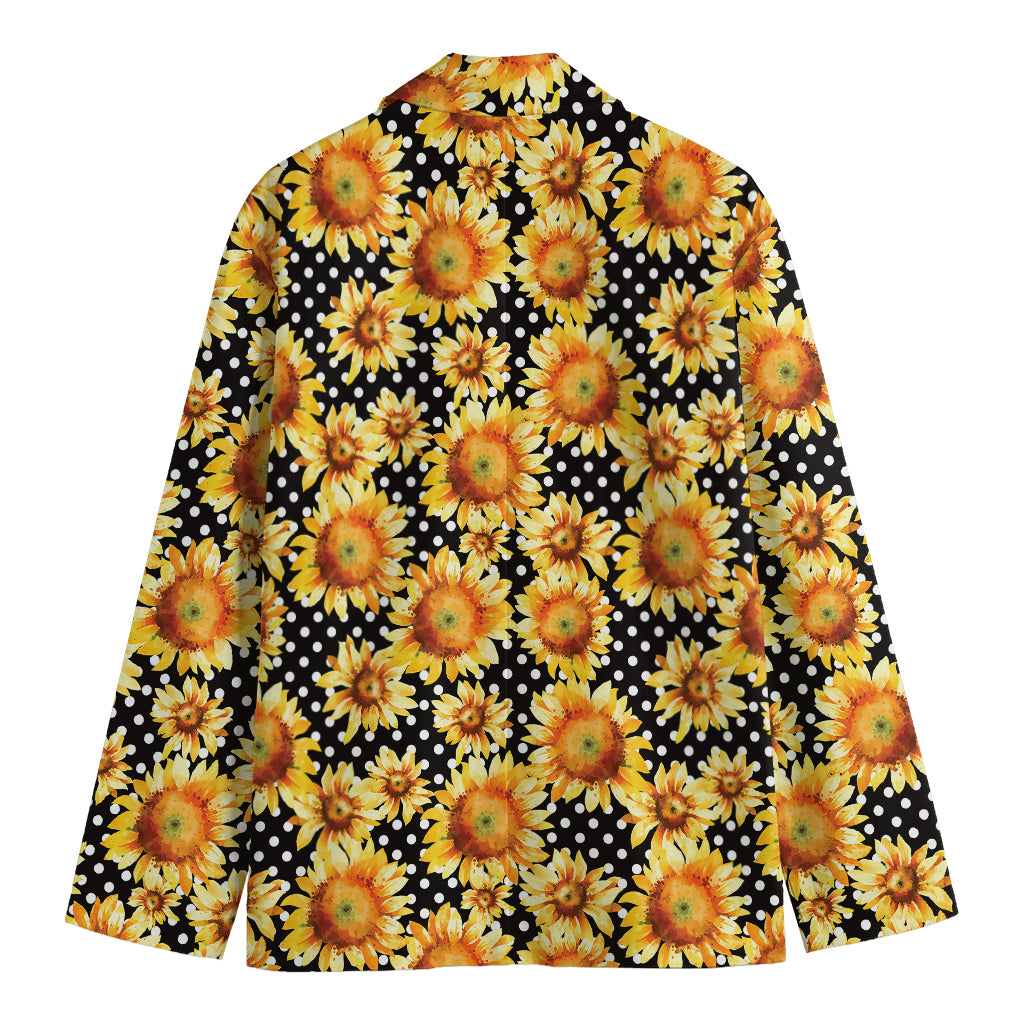Watercolor Polka Dot Sunflower Print Men's Cotton Blazer