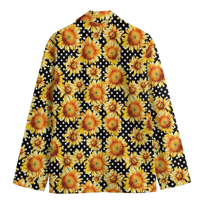 Watercolor Polka Dot Sunflower Print Men's Cotton Blazer