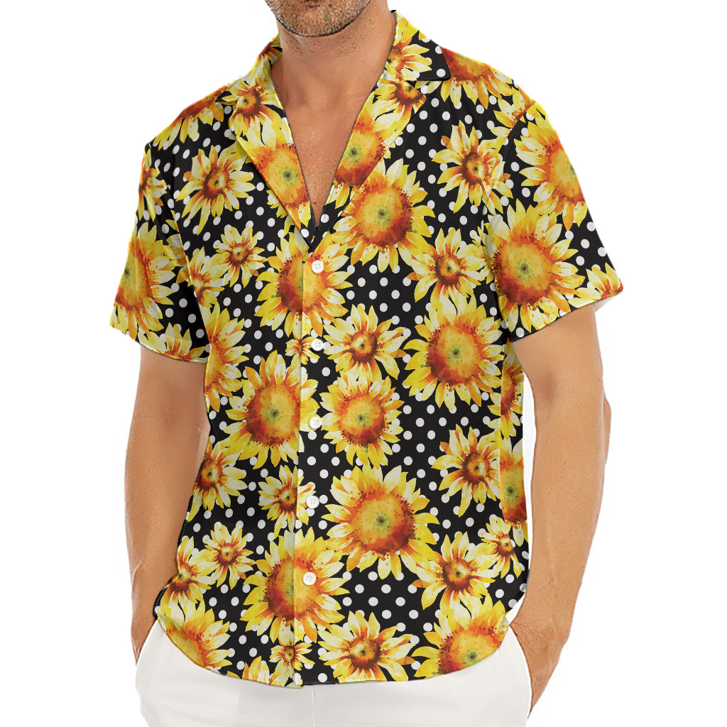 Watercolor Polka Dot Sunflower Print Men's Deep V-Neck Shirt