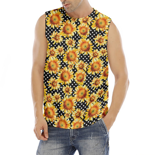 Watercolor Polka Dot Sunflower Print Men's Fitness Tank Top