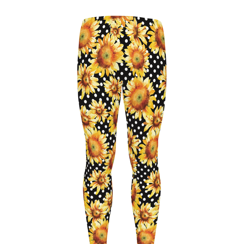 Watercolor Polka Dot Sunflower Print Men's leggings
