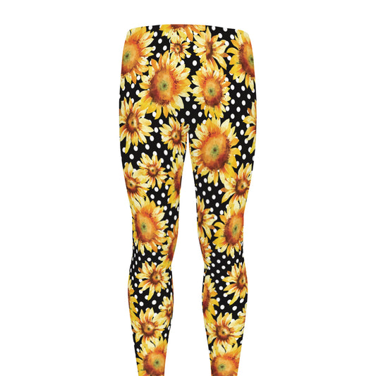 Watercolor Polka Dot Sunflower Print Men's leggings