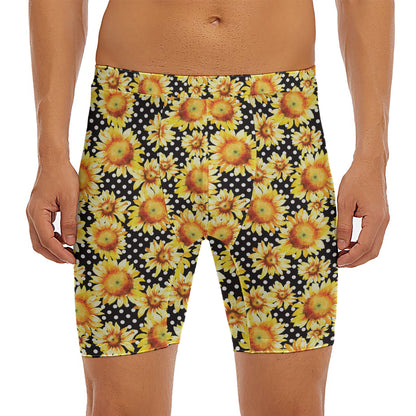 Watercolor Polka Dot Sunflower Print Men's Long Boxer Briefs