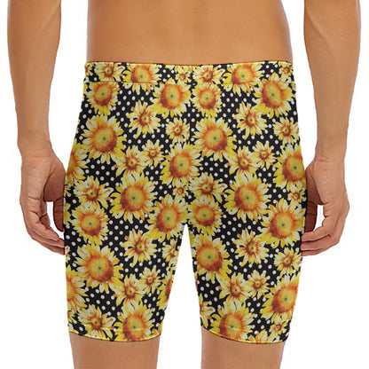 Watercolor Polka Dot Sunflower Print Men's Long Boxer Briefs