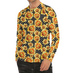 Watercolor Polka Dot Sunflower Print Men's Long Sleeve Rash Guard