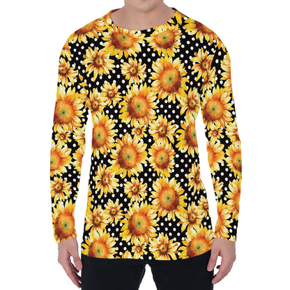 Watercolor Polka Dot Sunflower Print Men's Long Sleeve T-Shirt