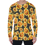 Watercolor Polka Dot Sunflower Print Men's Long Sleeve T-Shirt