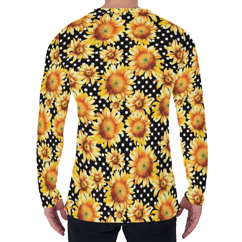 Watercolor Polka Dot Sunflower Print Men's Long Sleeve T-Shirt