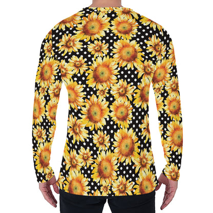 Watercolor Polka Dot Sunflower Print Men's Long Sleeve T-Shirt