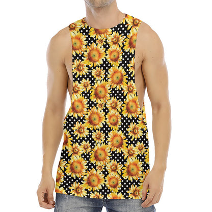 Watercolor Polka Dot Sunflower Print Men's Muscle Tank Top