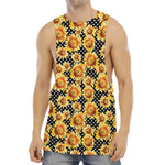 Watercolor Polka Dot Sunflower Print Men's Muscle Tank Top