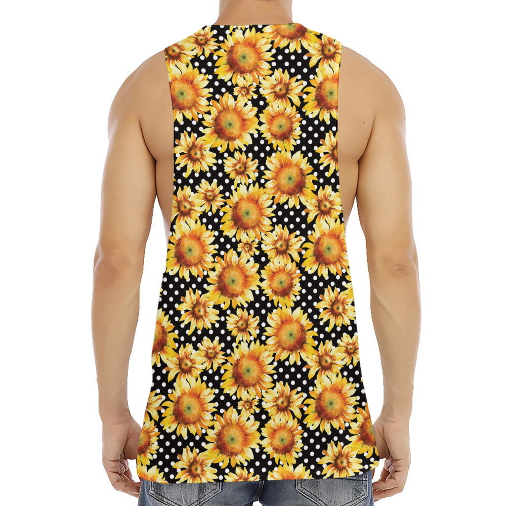 Watercolor Polka Dot Sunflower Print Men's Muscle Tank Top