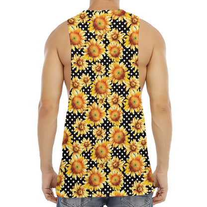 Watercolor Polka Dot Sunflower Print Men's Muscle Tank Top