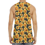 Watercolor Polka Dot Sunflower Print Men's Muscle Tank Top
