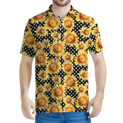 Watercolor Polka Dot Sunflower Print Men's Polo Shirt