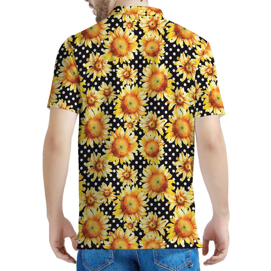 Watercolor Polka Dot Sunflower Print Men's Polo Shirt