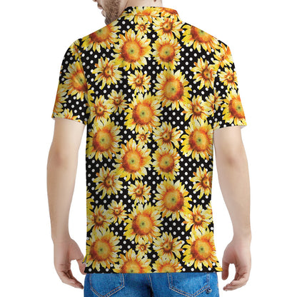 Watercolor Polka Dot Sunflower Print Men's Polo Shirt
