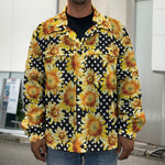 Watercolor Polka Dot Sunflower Print Men's Shirt Jacket