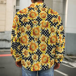 Watercolor Polka Dot Sunflower Print Men's Shirt Jacket